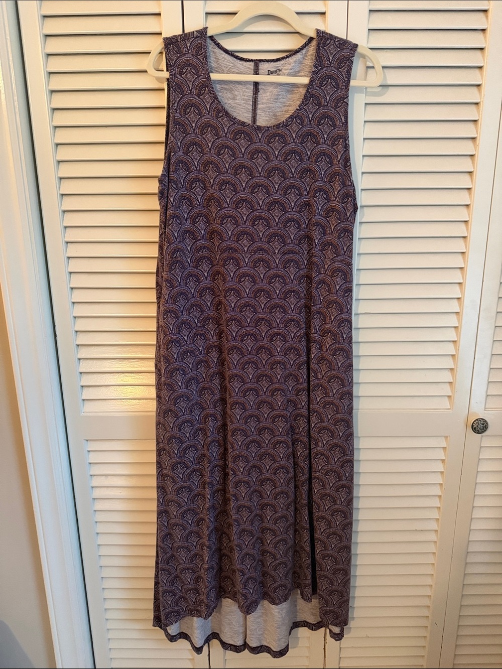 Duluth Trading Co Purple Patterned Sleeveless Maxi Dress